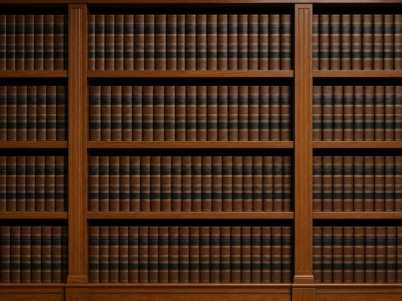 Shelves of matching bound law volumes standing upright in a row