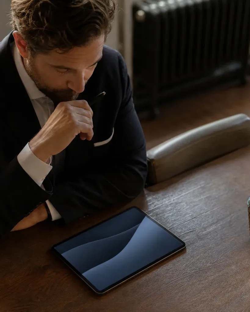 A tablet lying flat on a meeting table