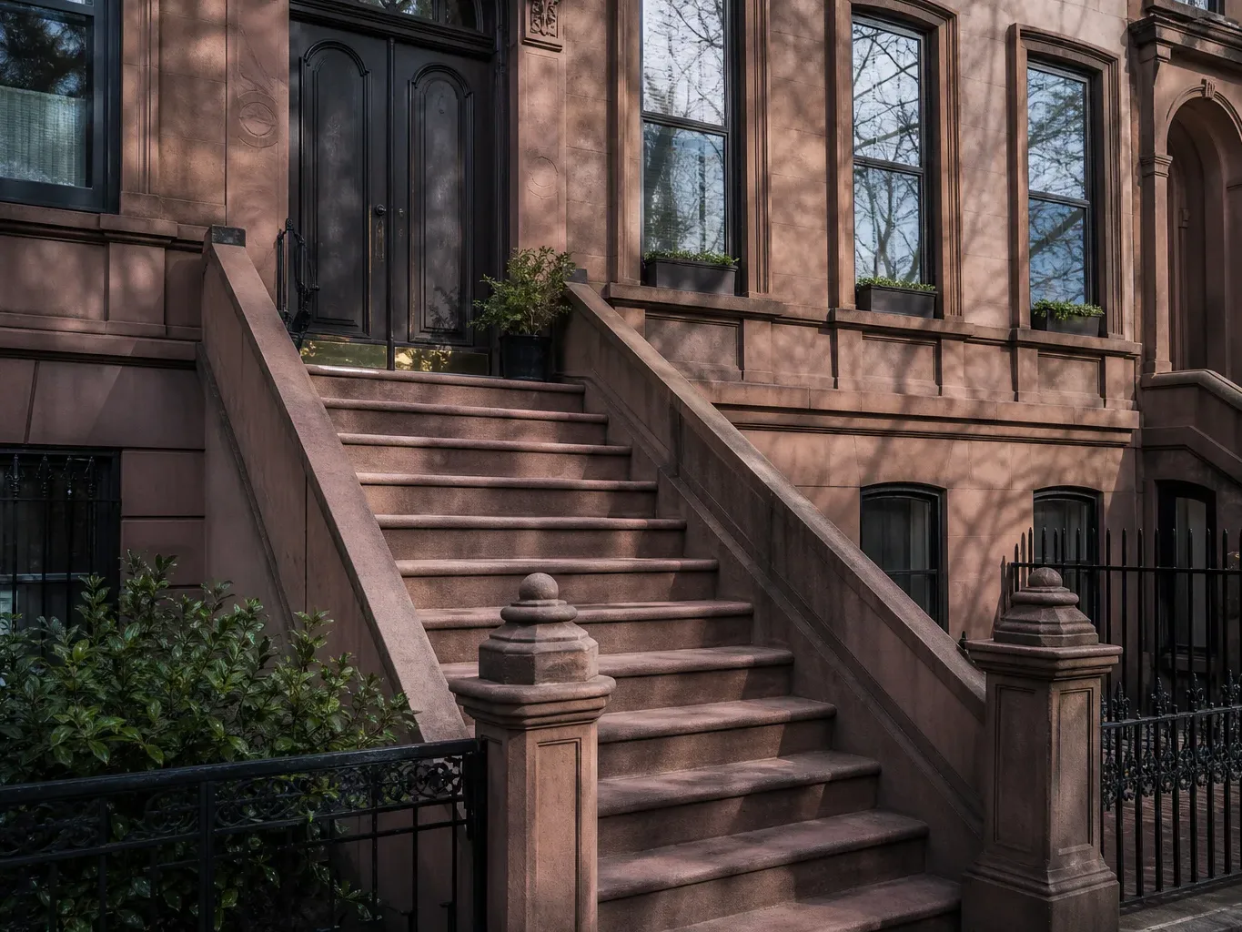 A brownstone facade on a Brooklyn residential block