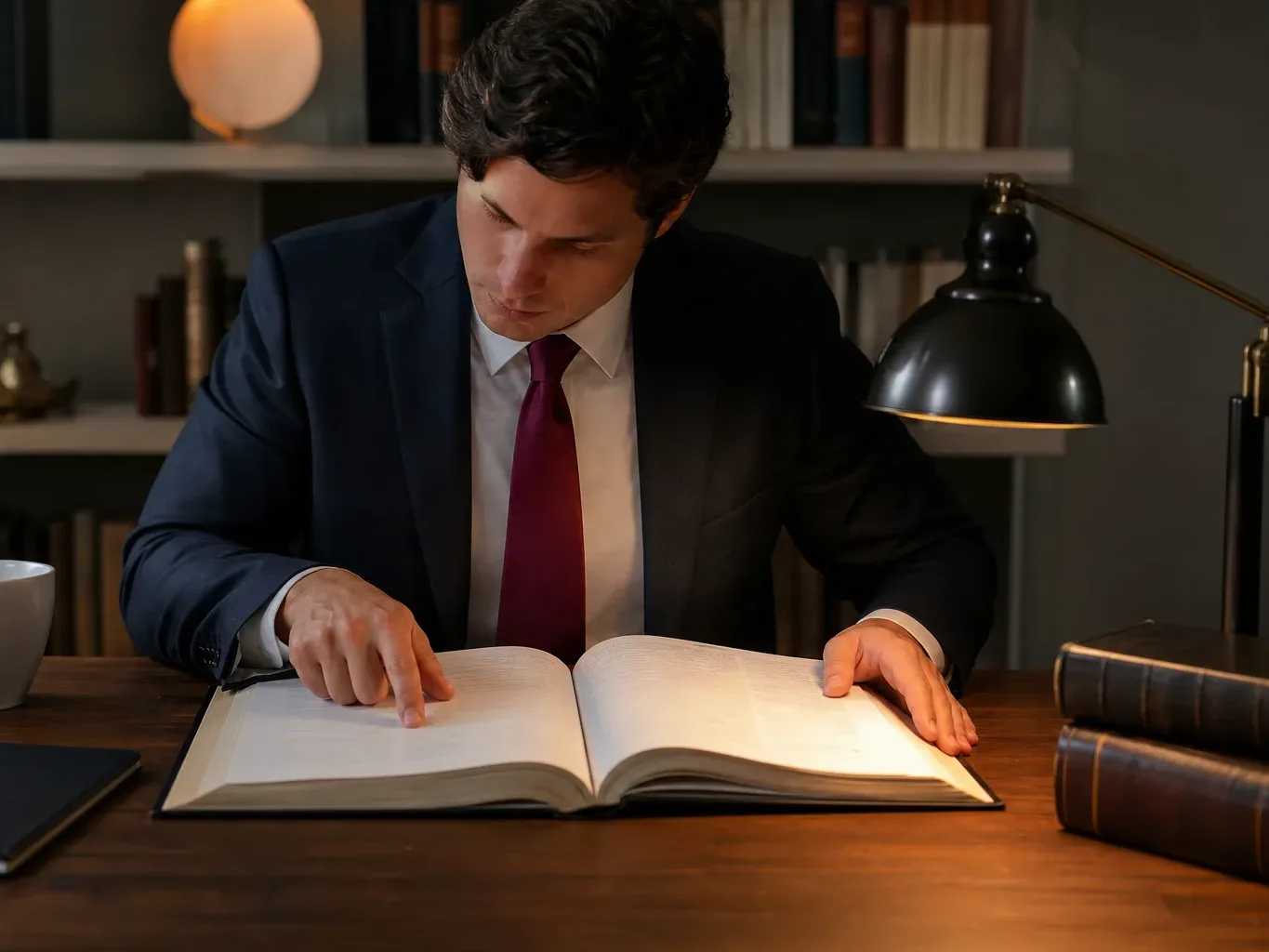 A large hardcover reference ledger lying flat on a desk