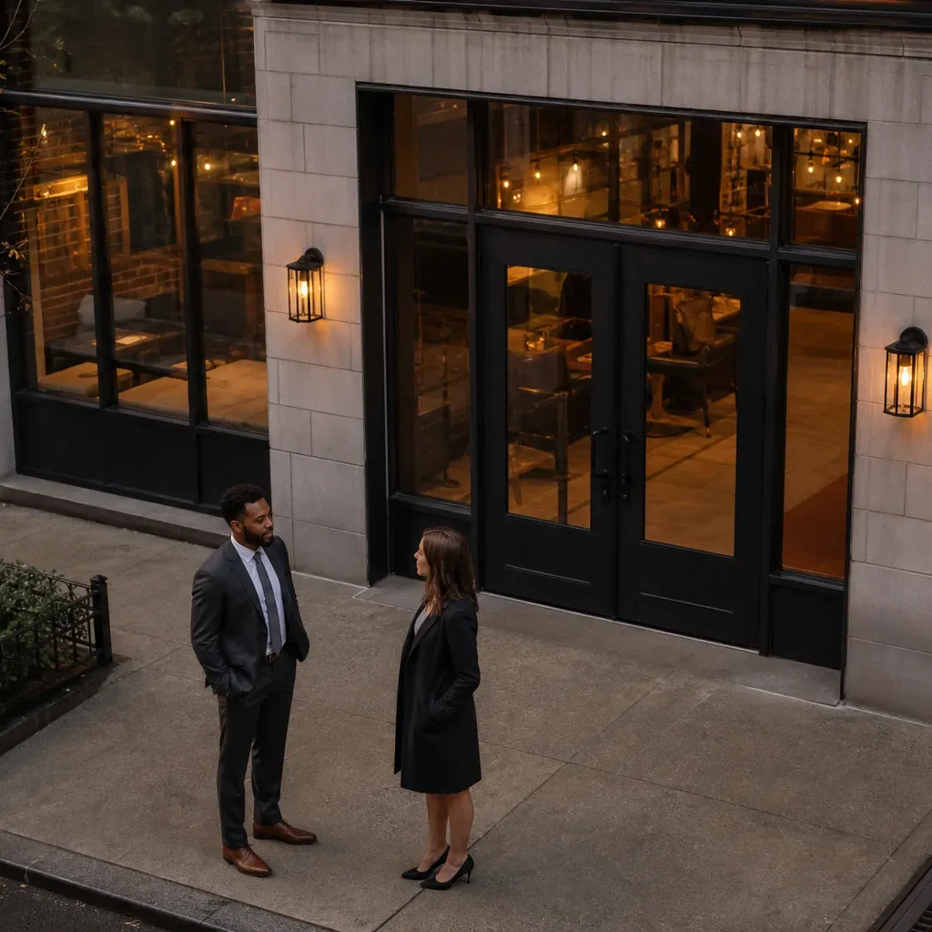 The front elevation of a Brooklyn commercial building exterior