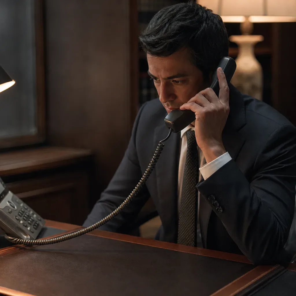 A desk phone with handset lifted slightly off its cradle