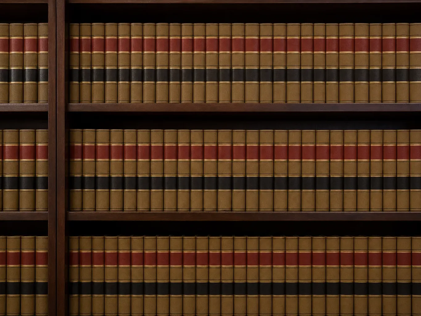 Shelves of matching bound law volumes standing upright in a row