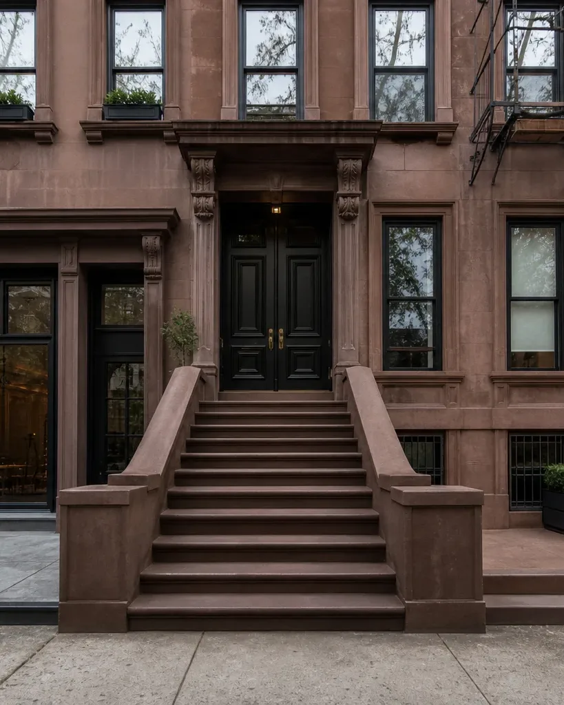 A brownstone facade on a Brooklyn residential block