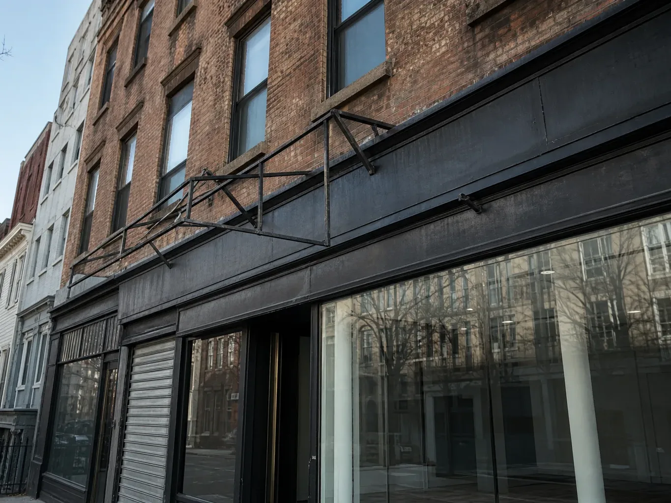 Brick commercial storefront on a Brooklyn mixed-use street